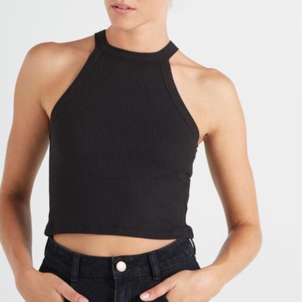 Cotton On High Neck Ribbed Tank Top in Black